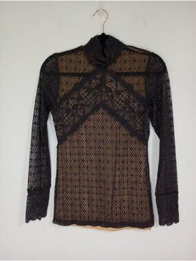 Nightcap Clothing Black Lace High Neck Long Sleeve Top Size 3